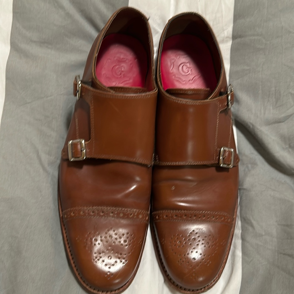 Grenson ‘Brogued’ Monk Strap Leather Shoes.